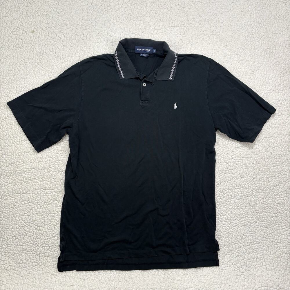 Polo Golf Ralph Lauren Vintage Shirt Black Pattern Collar Mens L Pima Cotton S/S